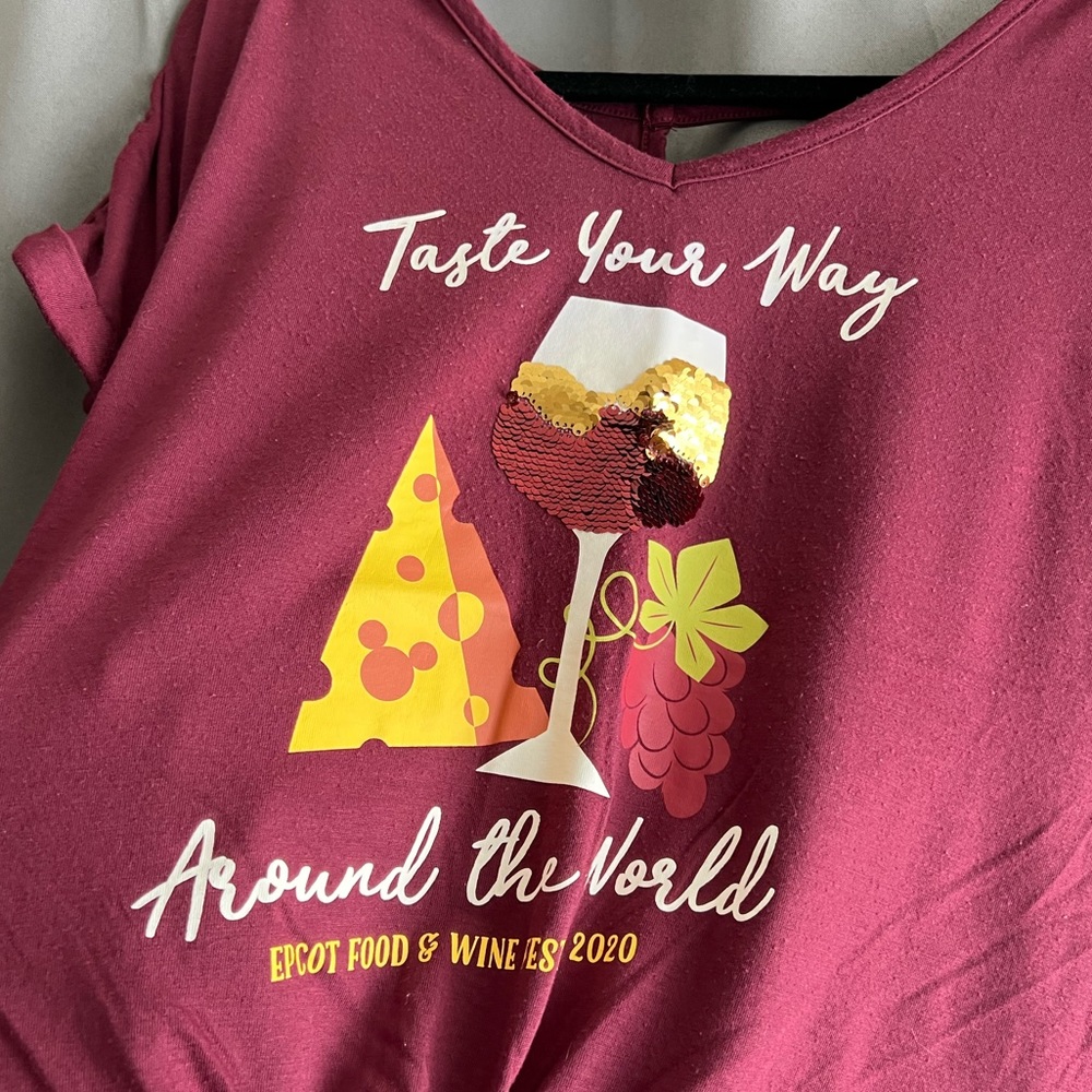 Disneys Epcot Food and wine festival 2020 maroon tee shirt